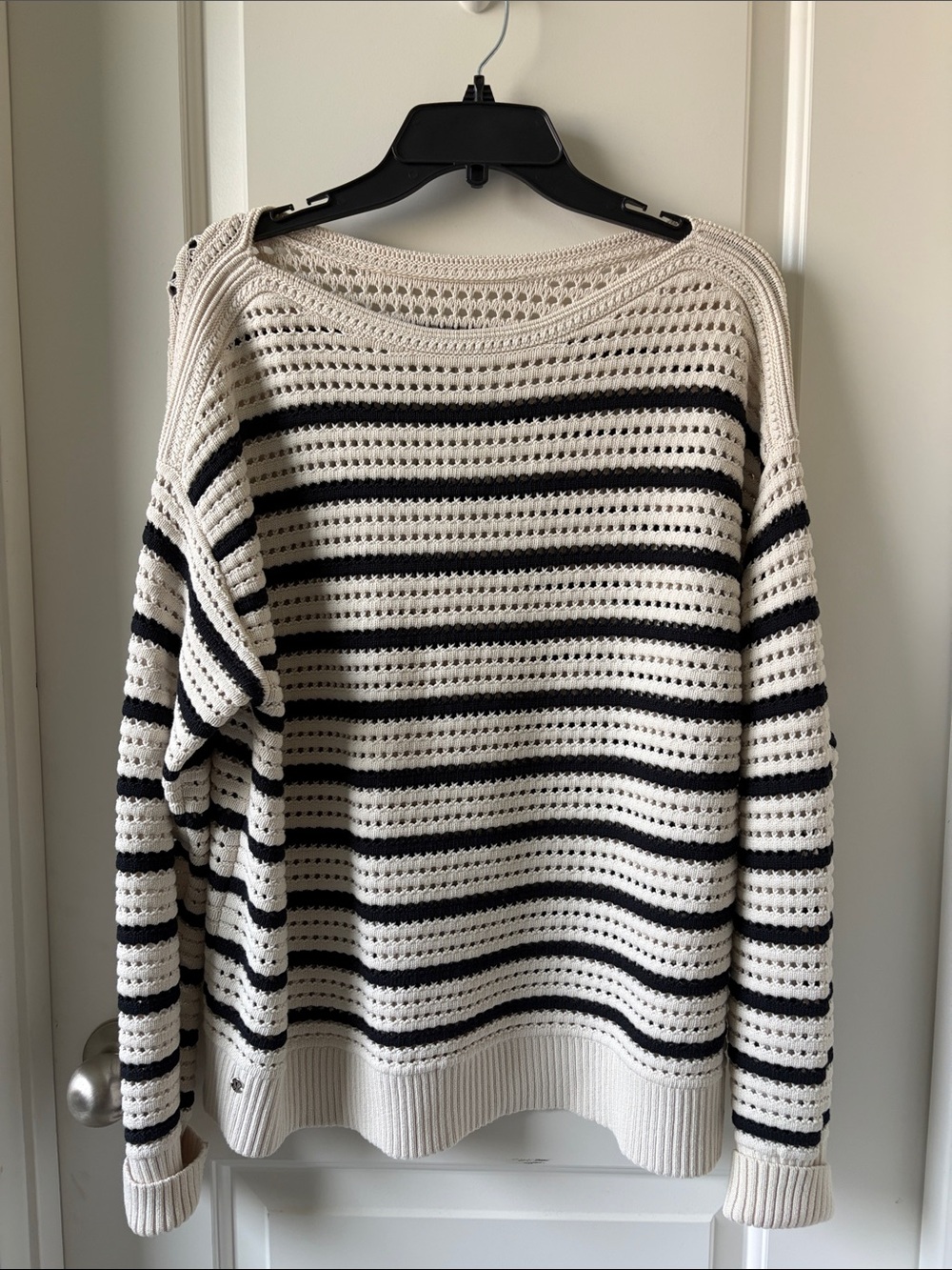 lululemon athletica Open-Knit Striped Crewneck Sweater in Cream and Black